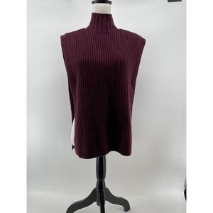 Suncoo Paris Wool Blend Open Side Mock Neck Sweater Vest Women Small Maroon Lux